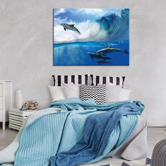 Dolphins Jumping on Waves Canvas Schilderij PP20311O1