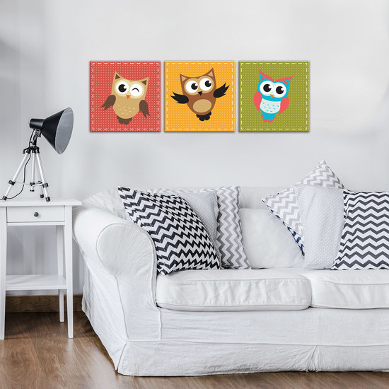 Colourful Owls Canvas Schilderij PS10538S13