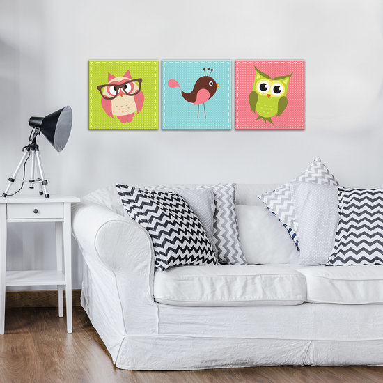 Colourful Owls Canvas Schilderij PS10537S13