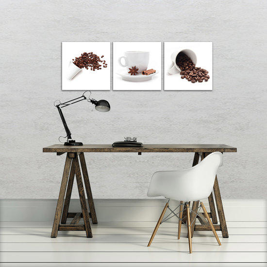 Cups Full of Coffee Beans Canvas Schilderij PS10526S13