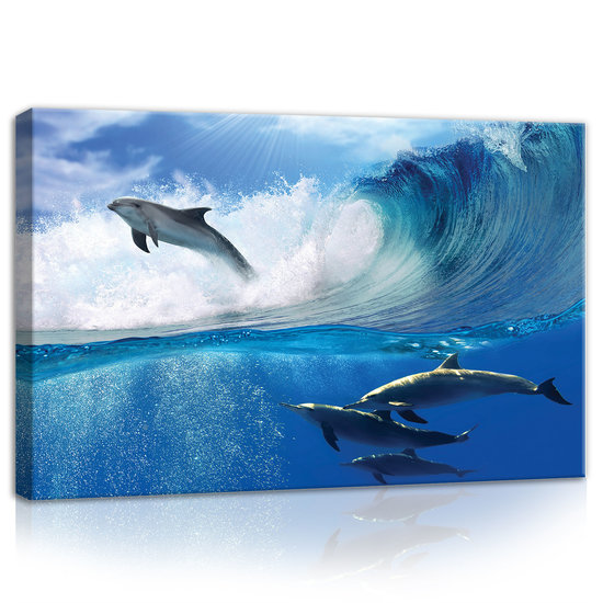 Dolphins Jumping on Waves Canvas Schilderij PP20311O4