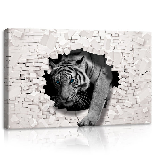 3D Tiger Coming out the Wall Canvas Schilderij PP10400O4