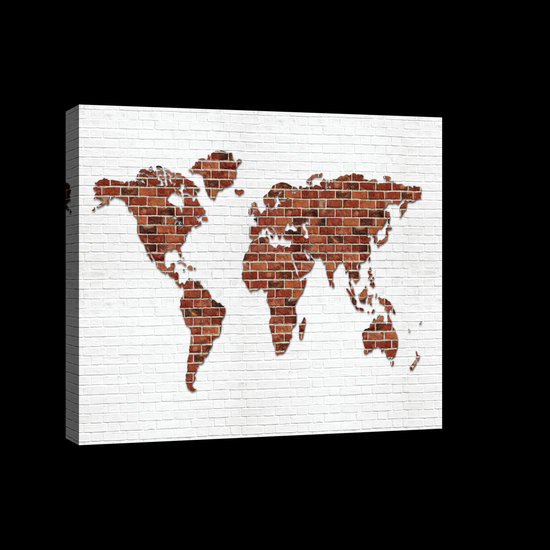 World Map on Brick Wall Canvas Schilderij PP20268O4