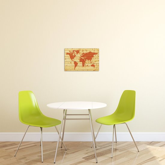 World Map on Pine Boards Canvas Schilderij PP20266O4