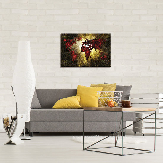 Red and Gold Light World Map Canvas Schilderij PP10424O4