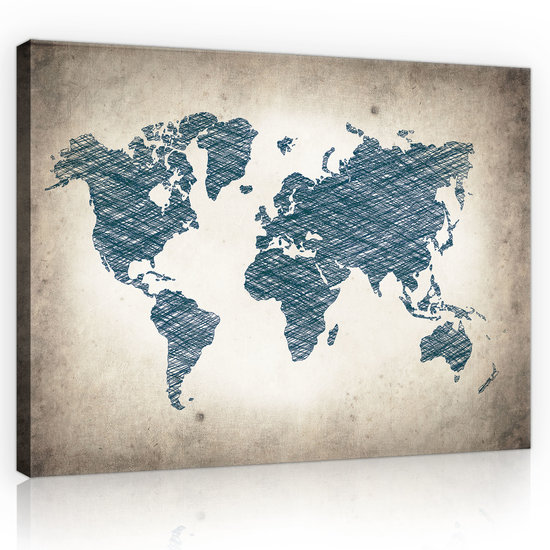 Grey World Map Canvas Schilderij PP10010O4