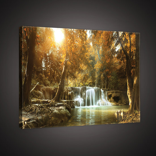 Waterfall in the Autumn Forest Canvas Schilderij PP10470O4