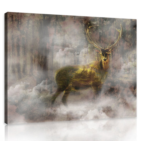 Gold Deer In the Foggy Forest Canvas Schilderij PP10033O4