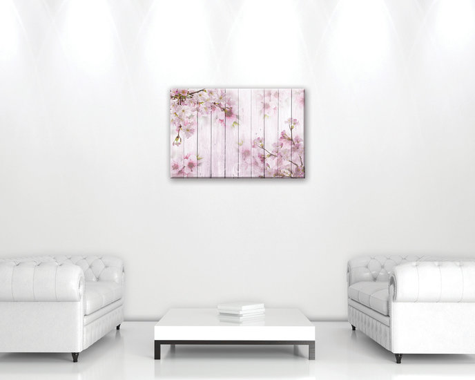 Cherry flowers on the boards Canvas Schilderij PP11468O4